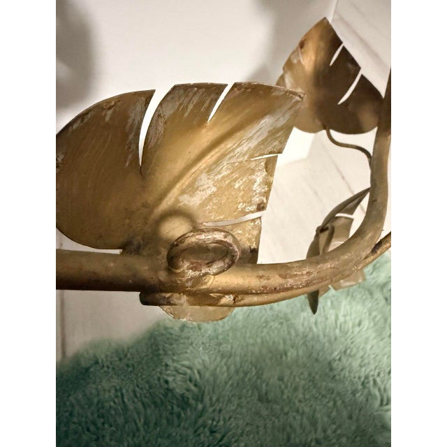 Hollywood Regency Large Vintage Gold Metal Leaf 7-Candle Wall Candelabra For Sale - Image 3 of 14