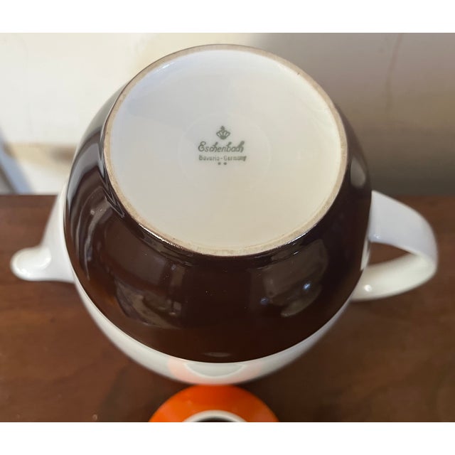 Eschenbach Bavaria Mid-Century Modern Porcelain Teapot or Coffee Pot With Brown and Orange Stripes For Sale - Image 16 of 16