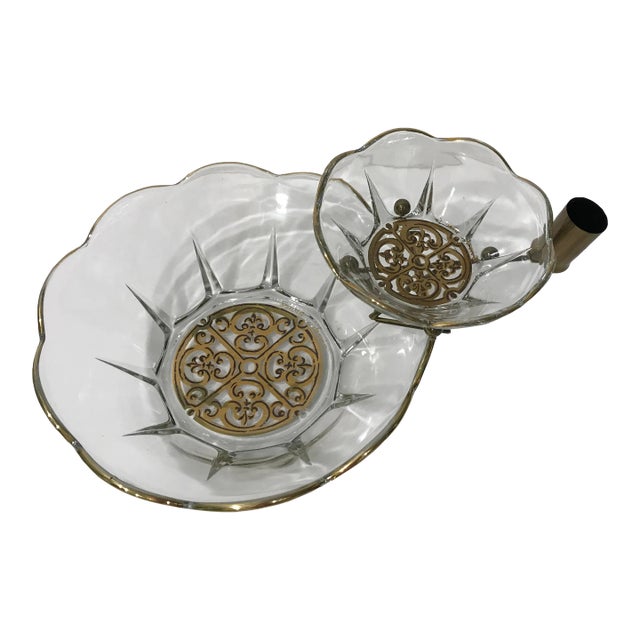 Vintage Georges Briard 2-Tiered Scalloped Serving Bowls With 22k Gold Decoration For Sale
