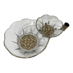 Vintage Georges Briard 2-Tiered Scalloped Serving Bowls With 22k Gold Decoration