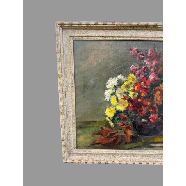 Textile Vintage Impressionistic Potted Floral Still Life Signed Oil Painting on Canvas For Sale - Image 7 of 10