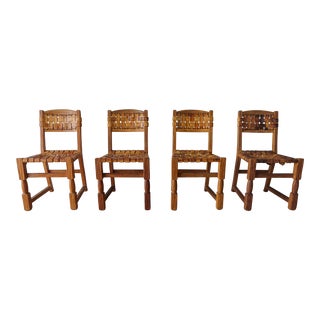 Set of Four Woven Leather Dining Chairs For Sale