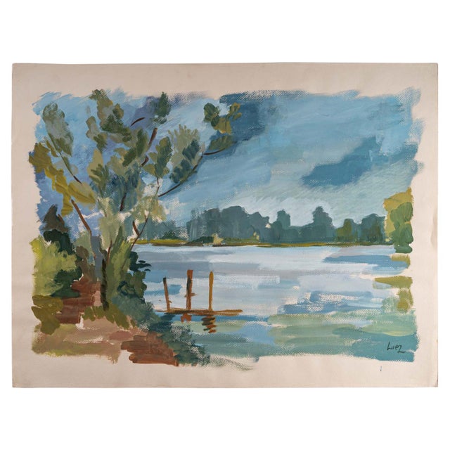 Paper Laconic Landscape, Lake and Countryside, Paper For Sale - Image 7 of 7