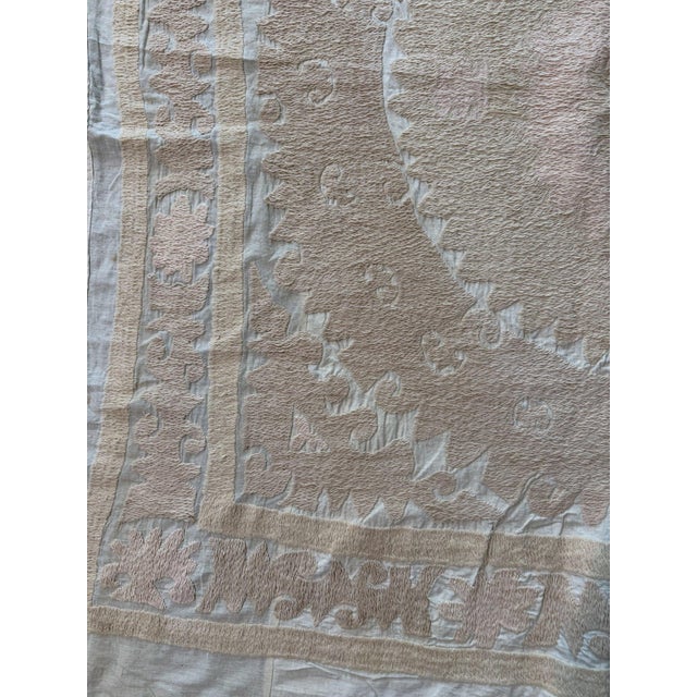 1960s Suzani Textile Wall Art — Neutral Tan Uzbek Embroidery, 4'3'' X 4'3'' For Sale - Image 5 of 10