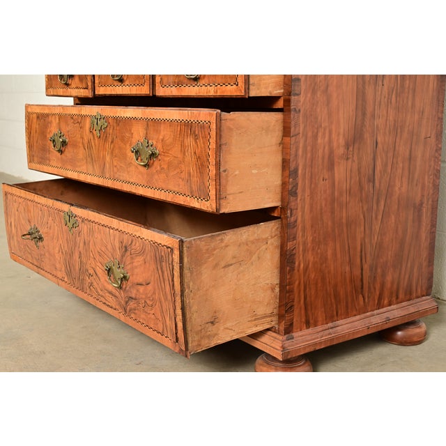18th Century Antique English William & Mary Banded Walnut Mirror Front Secretary Desk With Bookcase Hutch For Sale - Image 10 of 17
