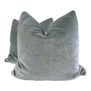 Teddy Mohair in Silver 22" PIllows-A Pair For Sale
