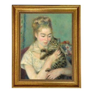 Woman With Cat Renoir Framed Print on Canvas, 14-1/2" X 17-1/2" For Sale