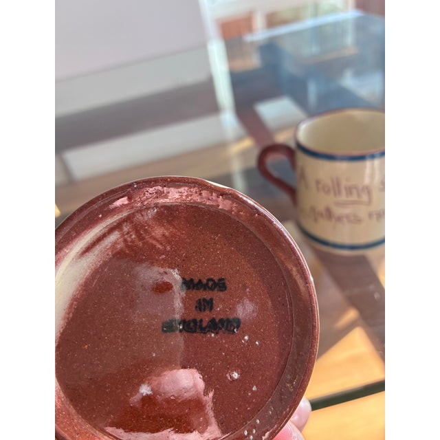 Early 20th Century English Watcombe Mottoware 6oz Pottery Cups. “A Rolling Stone Gathers No Moss” and “Say Little, but Think Much” - a Pair For Sale - Image 4 of 5