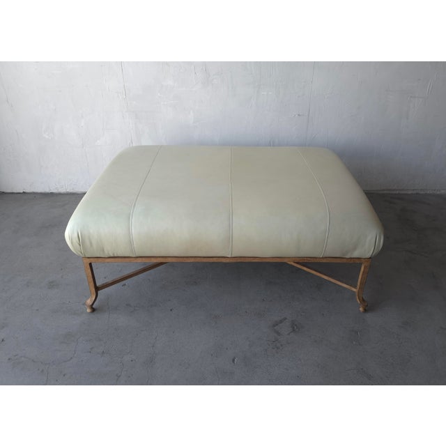 Contemporary Large Scale Leather and Iron Ottoman by Henredon For Sale - Image 3 of 7
