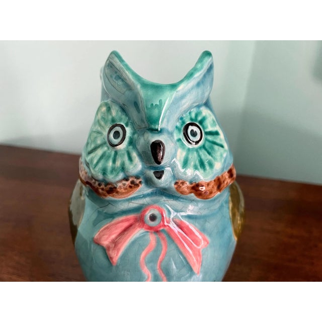 Mid 20th Century Midcentury French Majolica Owl Pitcher For Sale - Image 5 of 16