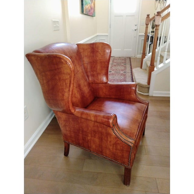 Elevate Your Space With This Stunning Vintage Dutch Cognac Colored Wingback Leather Club Chair For Sale - Image 4 of 12