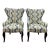 Custom Pair of Wingback Chairs Upholstered in Toile De Nantes & Colefax & Fowler Velvet in Blue & White For Sale