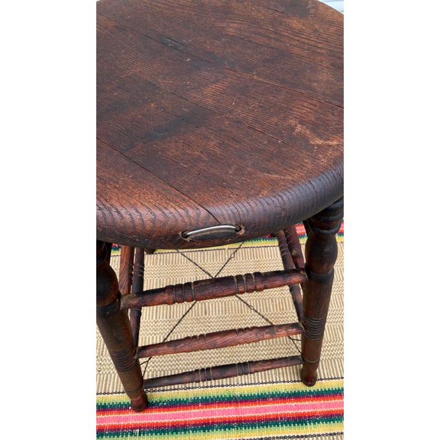 A Neat Antique Oak Workbench Barstool, With Wire Repairs, Circa 1890’s For Sale - Image 9 of 12