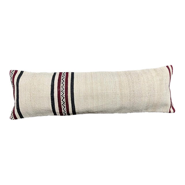 Turkish Hemp Pillow Cushion Natural Beige Black Cushion Cover 14"x45" For Sale