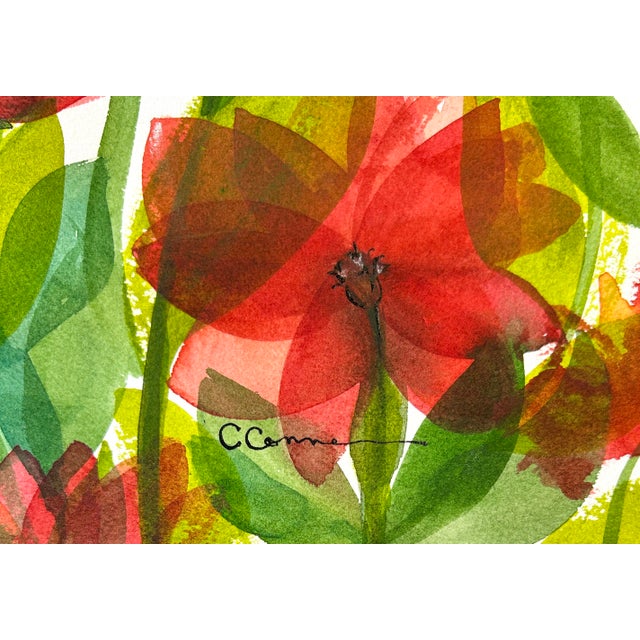 Original Watercolor Painting “Red Tissue Poppies” Framed For Sale - Image 11 of 12