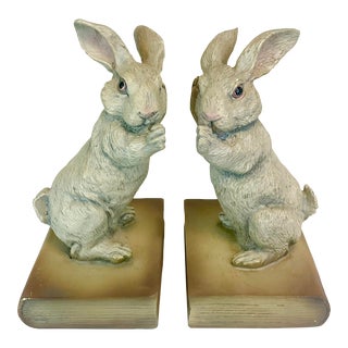 Vintage Arts & Crafts Whimsical Bunny Rabbit Figural Bookends - a Pair For Sale