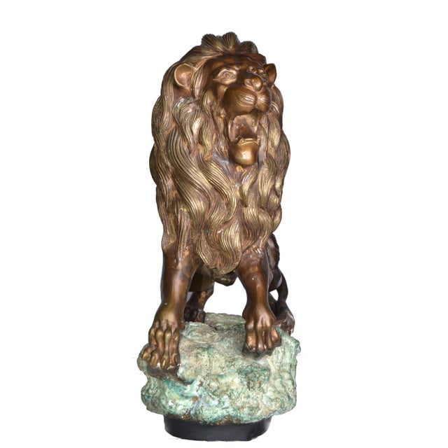 Figurative Heavy Solid Bronze Lion Sculpture For Sale - Image 3 of 10