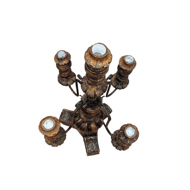 Vintage 1970s Spanish Revival 5-Arm Candelabra This is a beautiful vintage 1970s candelabra made of resin and metal,...