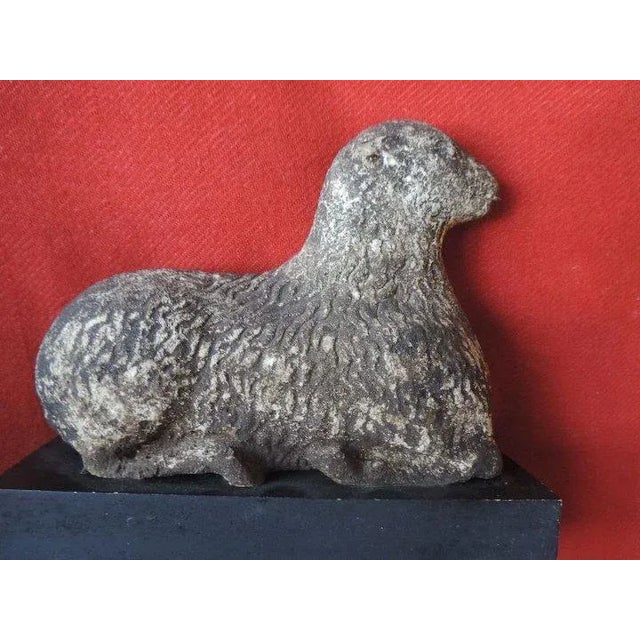 Stone 19th Century American Folk Art Carved Stone Lamb Sculpture For Sale - Image 7 of 11