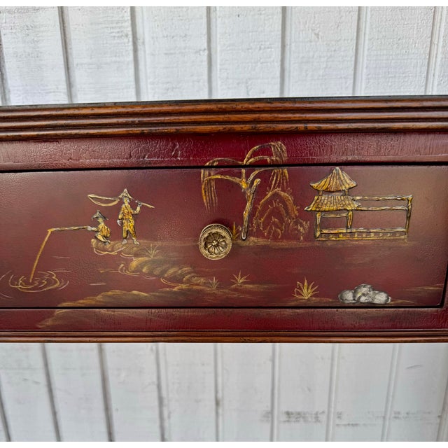 Late 20th Century Fine Maitland Smith Flame Grain Mahogany Chinoiserie Federal Console Foyer Hall Table For Sale - Image 5 of 12