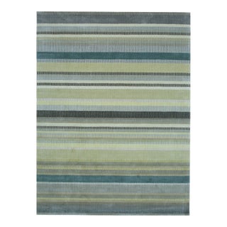4x6 Zinnia Striped Green Geometric Contemporary Handmade Wool Carpet Rug For Sale