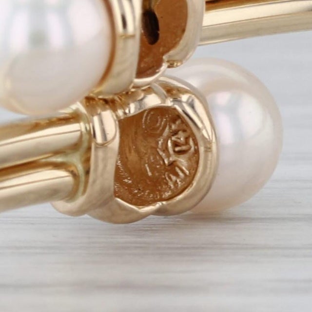 Cultured Pearl Diamond Bypass Bangle Bracelet 14k Yellow Gold 6.5" For Sale - Image 4 of 8