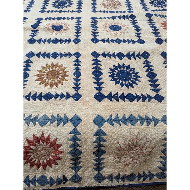 Antique Late 1800s Quilt of Mariner's Compass Pattern -Exceptionally Large Size for the Time For Sale - Image 11 of 18