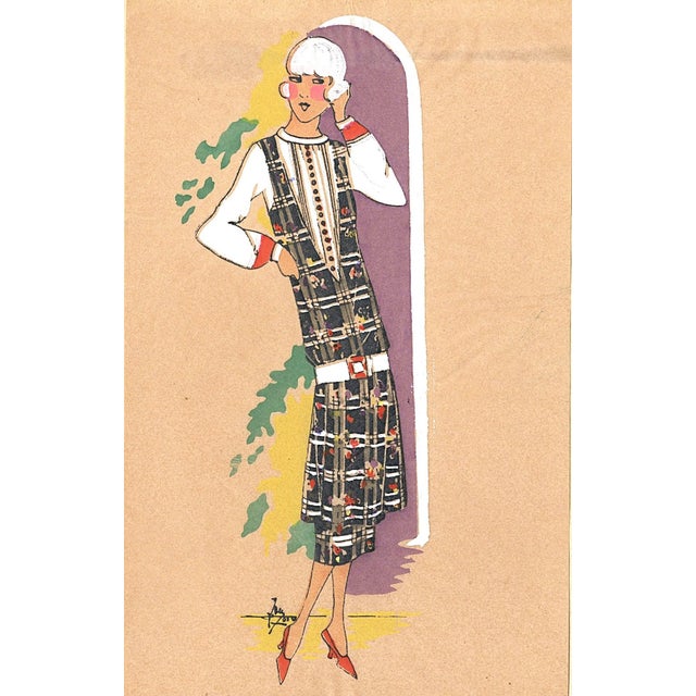 Paper 1925 Set of 2-French Art Deco Couture Fashion Pochoirs For Sale - Image 7 of 9