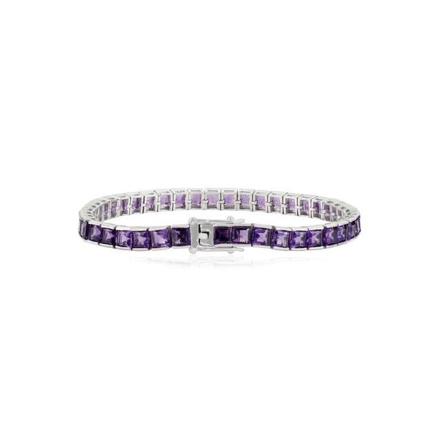 Art Deco Square Cut Amethyst 14.13 CTW Sterling Silver Tennis Bracelet 14.3grms Gross Weight For Sale - Image 3 of 11