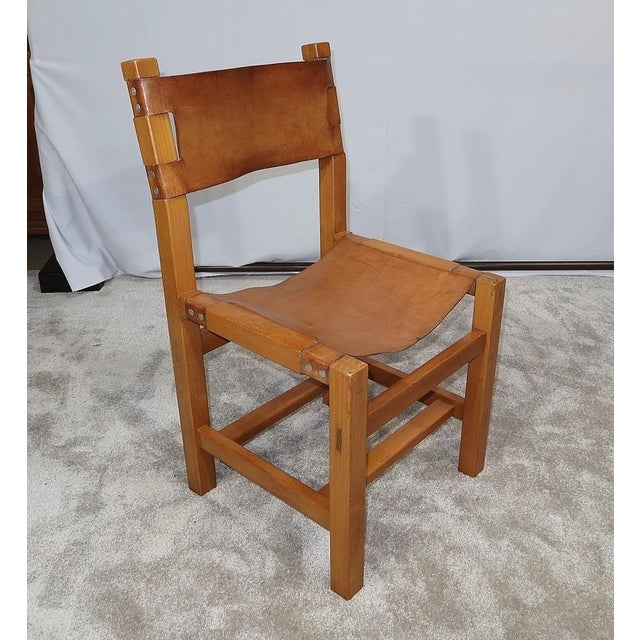 Brown Vintage Chairs in Elm and Leather from Maison Regain, 1970, Set of 4 For Sale - Image 8 of 18