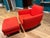 Mid-Century Modern Cb2 Atomic Orange Parlour Chair & Ottoman For Sale - Image 3 of 4