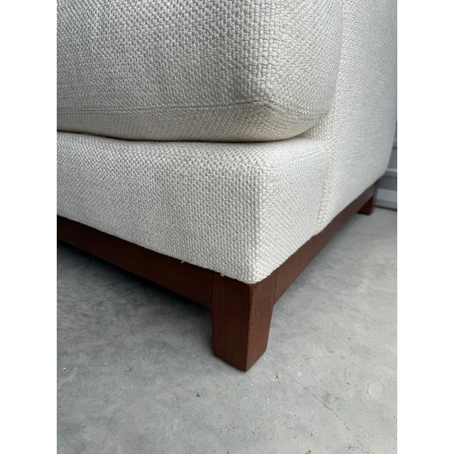 White Lee Industries 8 Foot Two Cushion Sofa With Oak Base in White Woven Linen Blend Fabric For Sale - Image 8 of 11