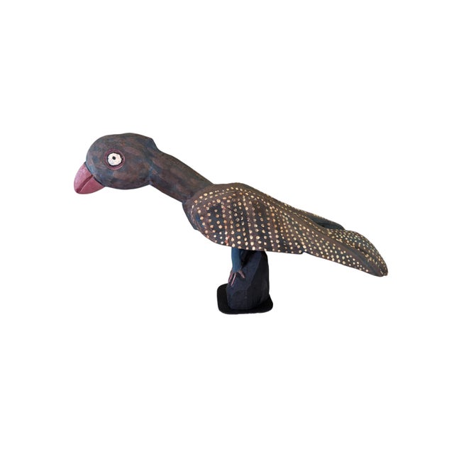 Vintage large hand carved wooden folk art sculpture of a Parrot featuring a striking dotted wing pattern and hand-painted...