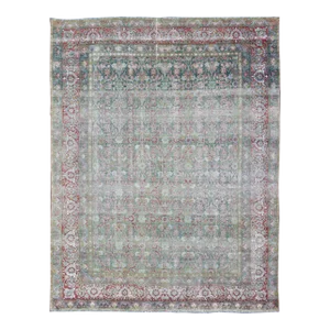 Antique Persian Lavar Kerman Rug With Refined Allover Pattern in Soft Green Field
