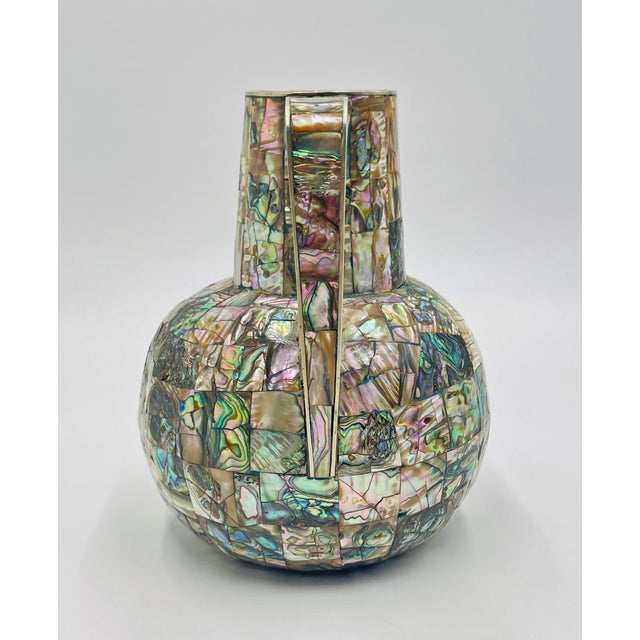 Metal 1960s Mexican Modernist Alpaca Silver & Abalone Pitcher, Los Castillo Style For Sale - Image 7 of 16