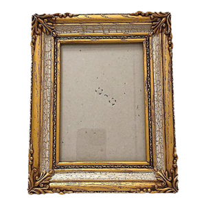 1960s Ornate Mediterranean Wood Glass 9.5x7.5 Picture Frame Carved Gold Beige Italian