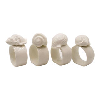 Coastal Bone China Shell Motif Napkin Rings - Set of 4 For Sale