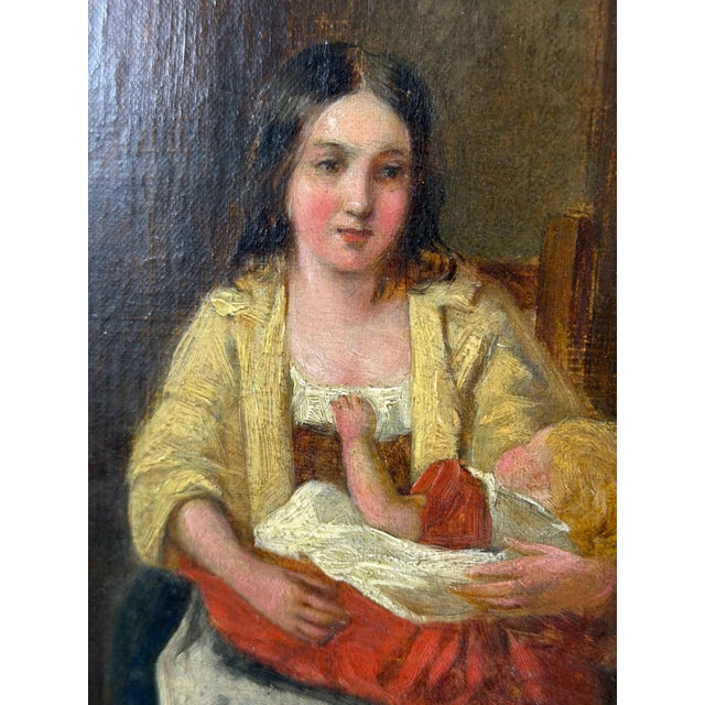 British Artist, Victorian Cottage Interior with Mother and Children, 1860-1870, Oil on Canvas For Sale - Image 3 of 18