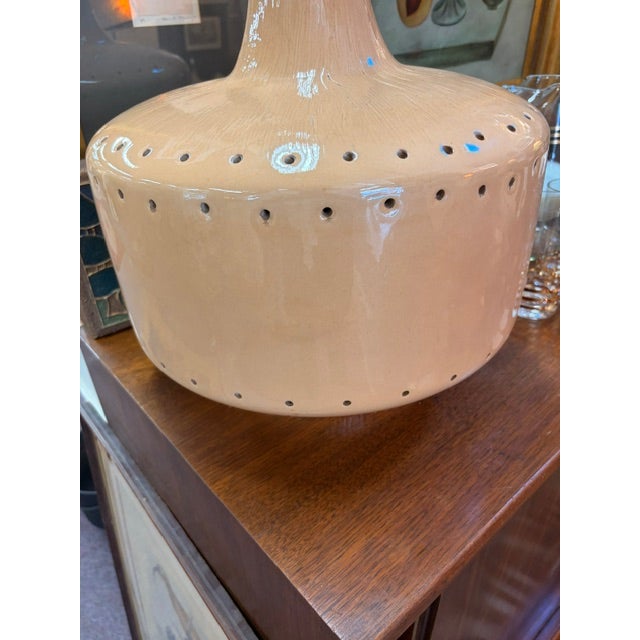 Mid-Century Modern Mid 20th Century Mid Century Modern Beige Ceramic Lamp With Hole Perforations, Nice Form, Signed For Sale - Image 3 of 7