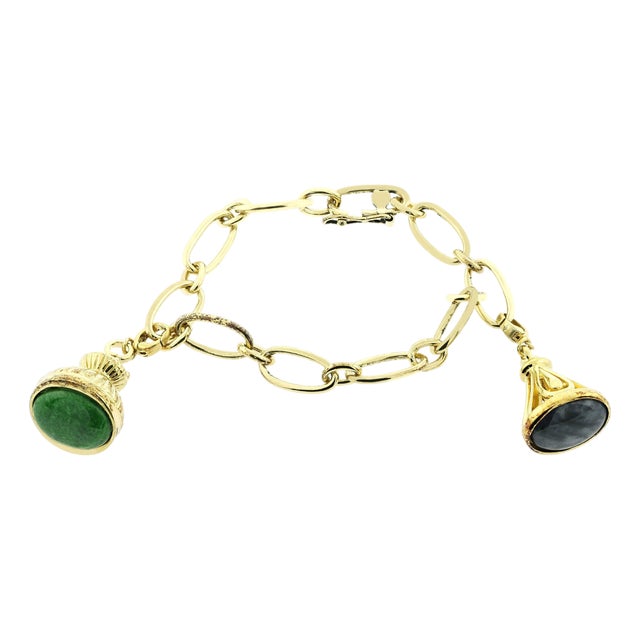 Bochic Vintage Jade Charm Link Bracelet For Sale