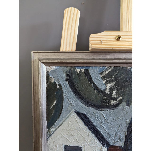 1967 Mid-Century Modern Swedish "House by the Trees" Vintage Landscape Oil Painting, Framed For Sale - Image 6 of 11