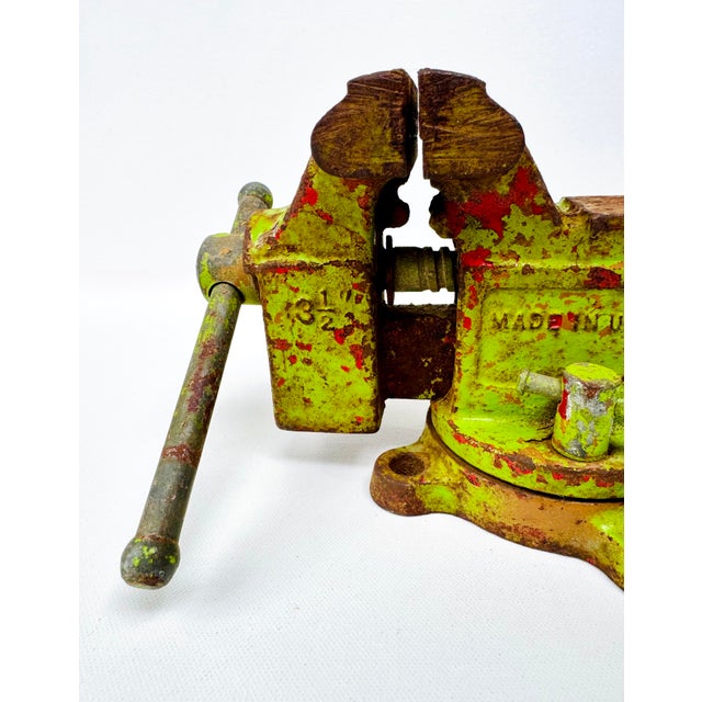 Metal Vintage Columbian Bench Vise Cleveland Usa Layered Paint For Sale - Image 7 of 11