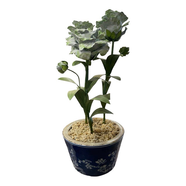 Vintage Chinoiserie Tôle Peinte Floral Topiary in Chonqing-Style Ceramic Pot For Sale