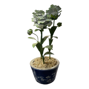 Vintage Chinoiserie Tôle Peinte Floral Topiary in Chonqing-Style Ceramic Pot