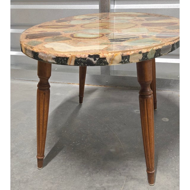 Vintage Semi-Precious Stones Lucite Encased Oval Coffee Table Folk Art Boho Chic Mid-Century MCM Colorful Stones & Great...