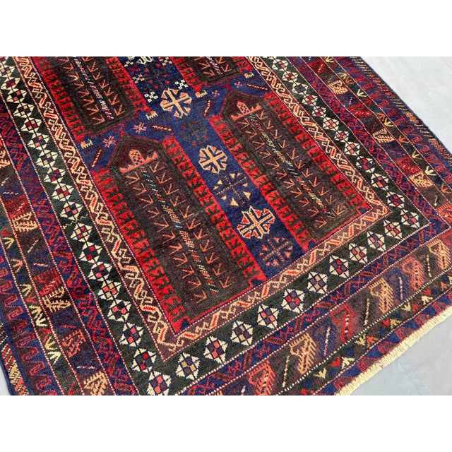 Vintage Afghan Baluchi Hand-Knotted Rug With Geometric Tribal Design in Navy Rug For Sale - Image 9 of 11