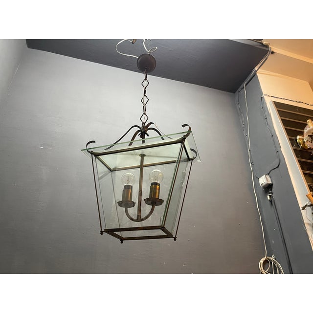 Mid-Century Modern Italian Faceted Glass and Brass Pendant Lantern in the style of G. Ulrich, 1940s For Sale - Image 9 of 11