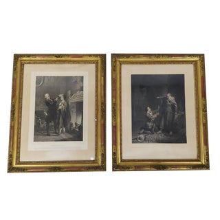 Figurative Scenes, 1800s, Engravings, Framed, Set of 2 For Sale