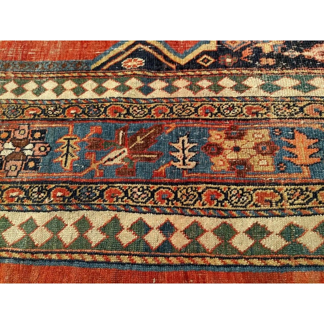 19th Century Persian Bidjar Rug, Geometric Pattern, Handwoven Wool, Red & French Blue, 8’ X 12’ For Sale - Image 9 of 11
