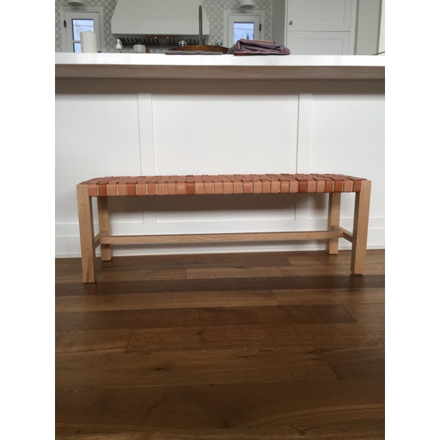 Birch Frame Woven Leather Strap Bench Chairish